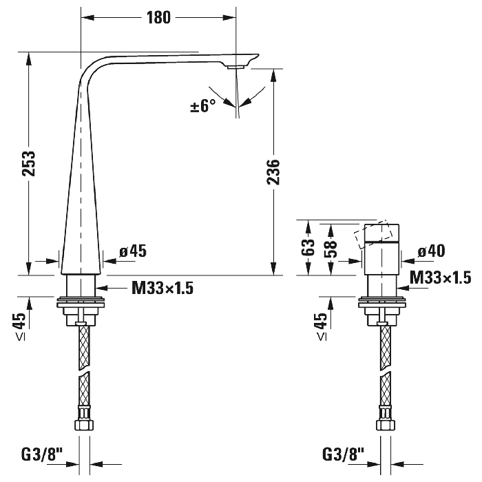 Смеситель Duravit D.1 D11130009010 для раковины высокий, ручка цилиндр, хром - 2 изображение