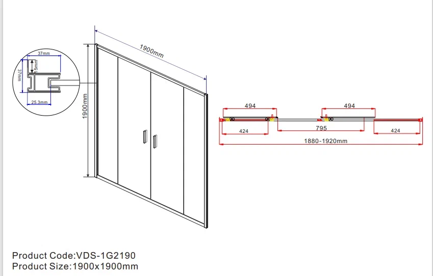 Душевая дверь Vincea Garda VDS-1G2190CL 190 см хром, стекло прозрачное - 8 изображение