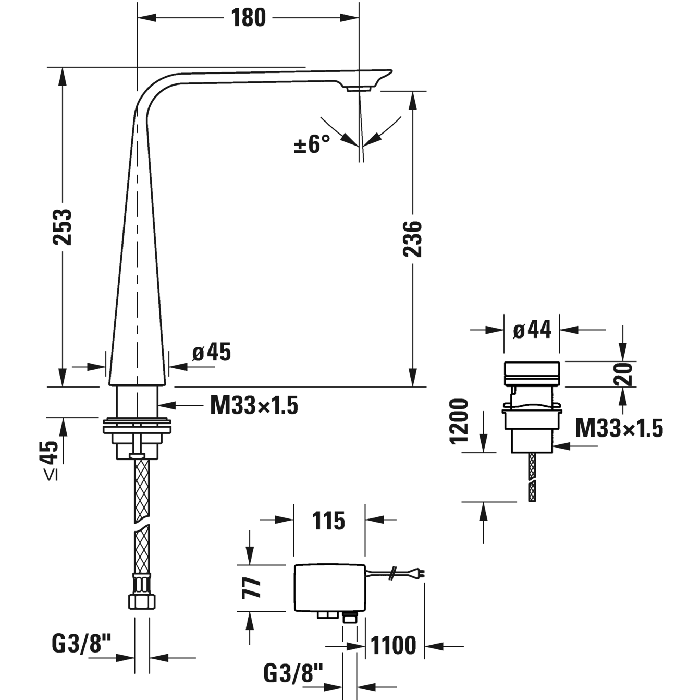 Смеситель Duravit D.1 D11110007010 для раковины высокий, электронный с питанием от батареи, хром - 2 изображение