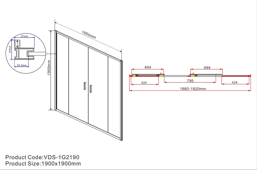 Душевая дверь Vincea Garda VDS-1G2200CL 200 см хром, стекло прозрачное - 8 изображение