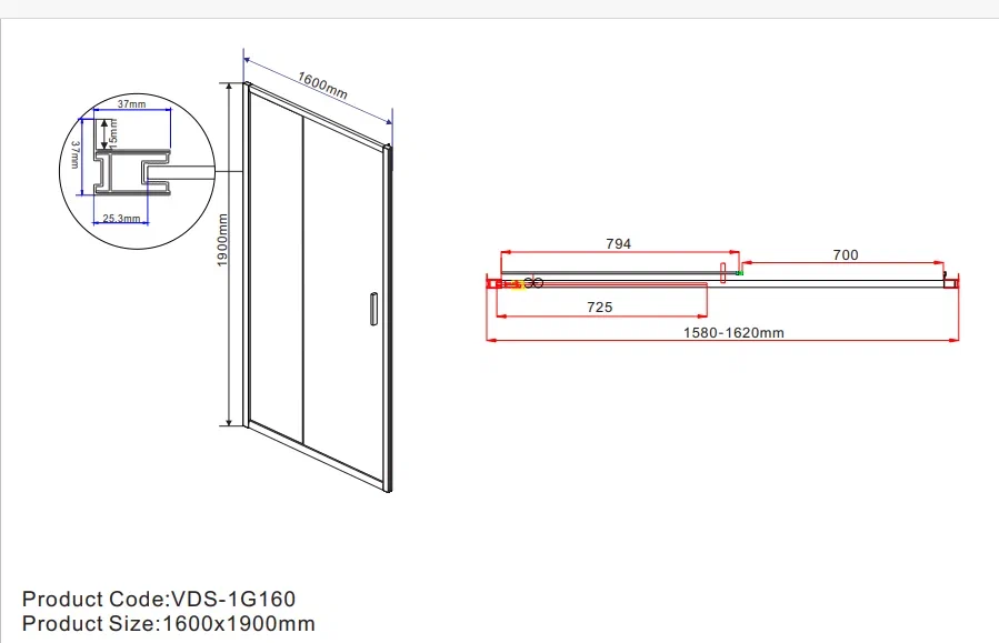 Душевая дверь Vincea Garda VDS-1G160CH 160 см хром, стекло шиншилла - 8 изображение