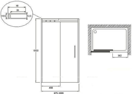 Душевая дверь Jacob Delafon Contra 100х195 см E22C100-GA профиль хром, стекло прозрачное - 3 изображение