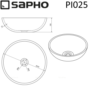 Раковина-чаша 40 см Sapho Priori PI025 черный / белый - 7 изображение