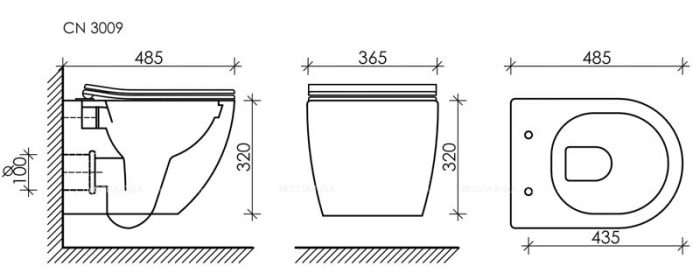 Комплект подвесной безободковый унитаз Ceramica Nova Forma Rimless CN3009 с крышкой-сиденьем + инсталляция Am.Pm ProC I012707.0138 с клавишей смыва ProC L, чёрная матовая - 12 изображение