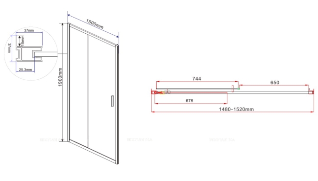 Душевая дверь Vincea Garda VDS-1G150CH 150 см хром, стекло шиншилла - 8 изображение