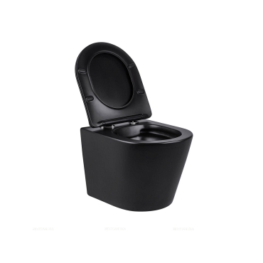 Комплект подвесной безободковый унитаз Vincea Piatti VT1-11MB с сиденьем soft-close, черный матовый + инсталляция Geberit Delta 458.149.21.1 с кнопкой, хром глянцевый - 4 изображение