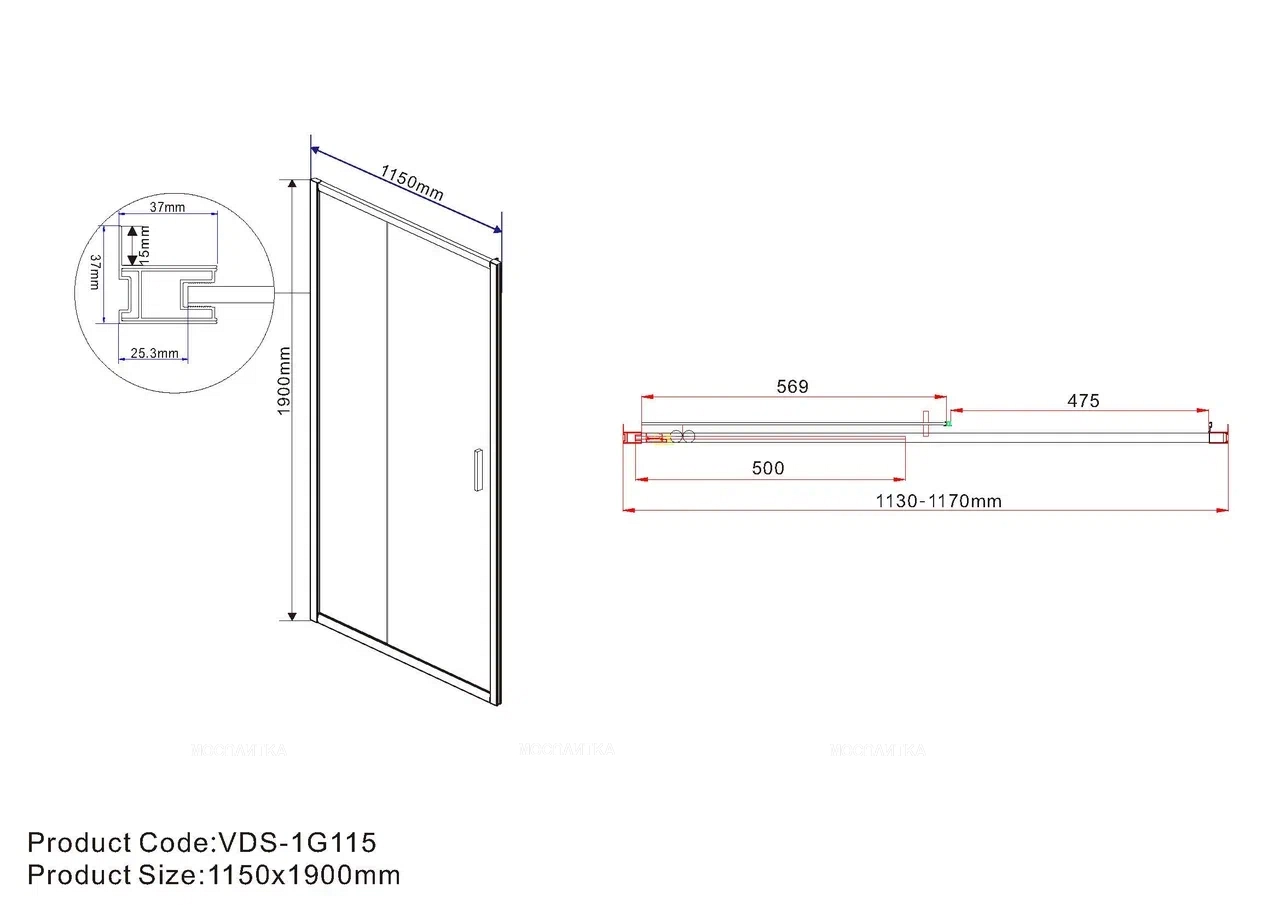 Душевая дверь Vincea Garda VDS-1G115CH 115 см хром, стекло шиншилла - 9 изображение