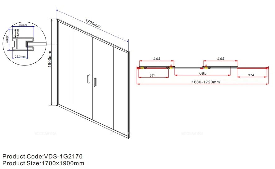 Душевая дверь Vincea Garda VDS-1G2170CL 170 см хром, стекло прозрачное - 8 изображение