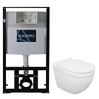 Комплект подвесной безободковый унитаз Azario Fora AZ-8010-1000+AZ-0017 E-R с микролифтом + система инсталляции без кнопки смыва
