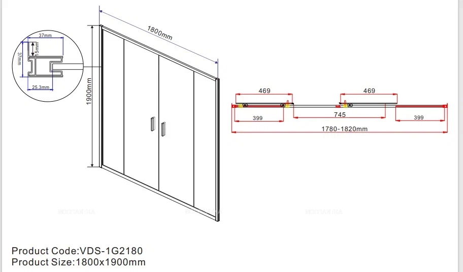 Душевая дверь Vincea Garda VDS-1G2180CL 180 см хром, стекло прозрачное - 8 изображение