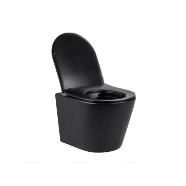 Комплект подвесной безободковый унитаз Vincea Piatti VT1-11MB с сиденьем soft-close, черный матовый + инсталляция Geberit Duofix 458.124.21.5 с кнопкой, хром глянцевый - 3 изображение