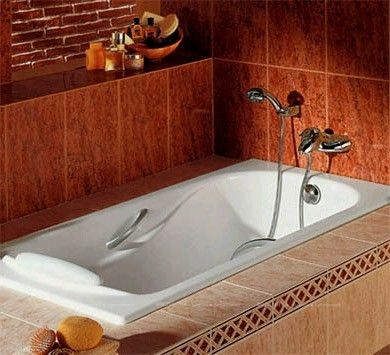 Чугунная ванна 170х75 Roca Malibu 2309G000R с антискользящим покрытием и отверстиями для ручек - 5 изображение