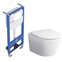 Комплект подвесной безободковый унитаз AM.PM Sense C741701SC Белый с сиденьем микролифт безободковый + инсталляция Creto Standart 1.0