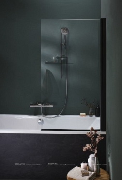 Душевая шторка на ванну Jacob Delafon Struktura 80х140 см E6D042-BL профиль черный, стекло прозрачное - 2 изображение
