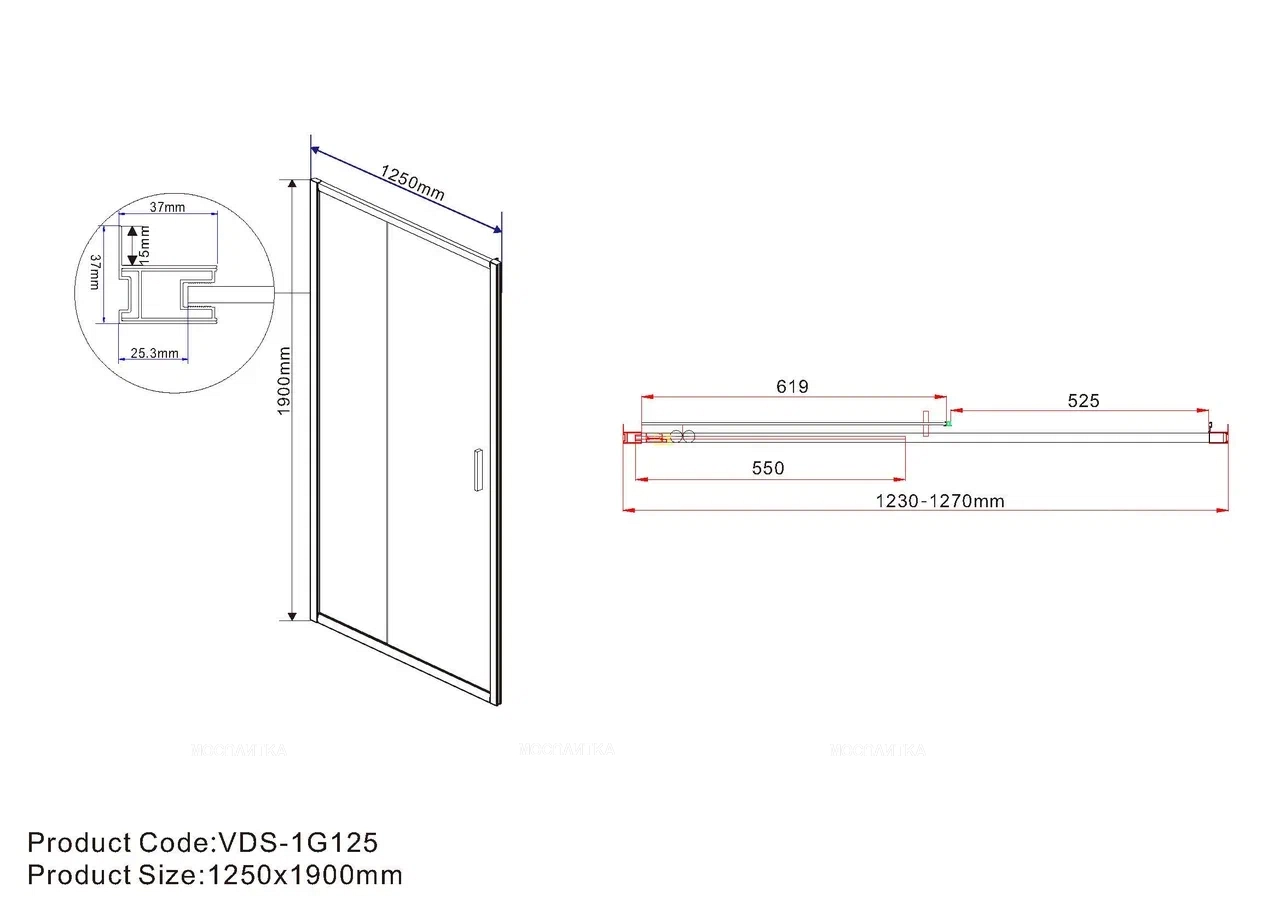 Душевая дверь Vincea Garda VDS-1G125CH 125 см хром, стекло шиншилла - 8 изображение